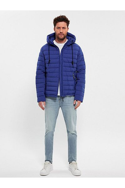 Ltb Hooded Puffer Navy Blue Jacket