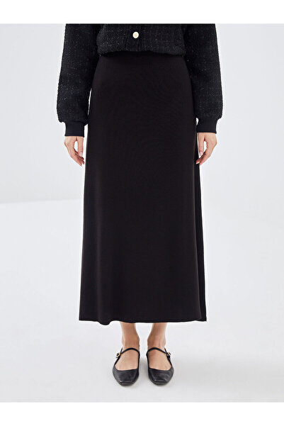 LC Waikiki LCW Modest Siyah Beli Lastikli Dar Fit Kadın Triko Etek