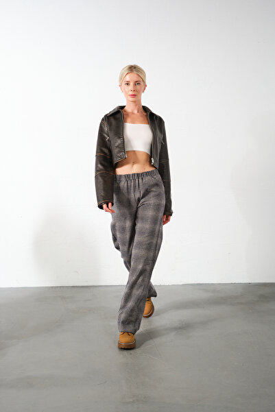 Domoda High Waist Ecru Flannel Pajama Bottoms - Relaxed Fit Wide Leg Cotton Women's Pants