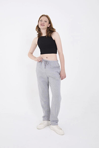 GurkStore Women's Three-Thread Cotton Pipe-Cut Sweatpants with Pockets - Gray