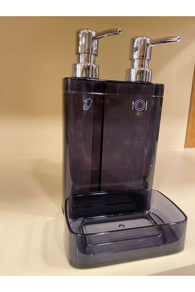PLUS HOME Sivi Soap Dispenser 2 - Smoked with Chamber and Sponge Holder