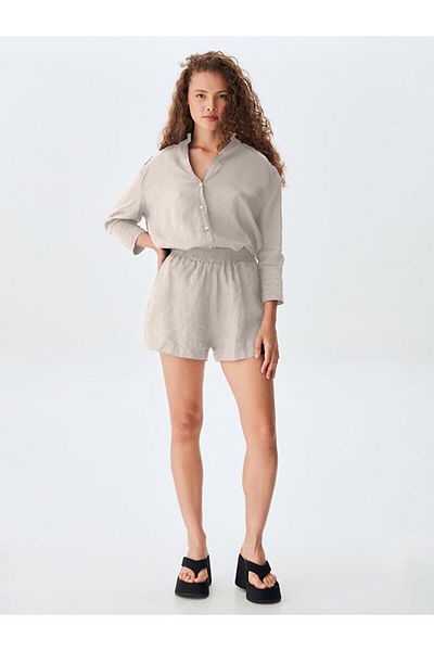 Ltb Λευκό σορτς λινό Look με τσέπες