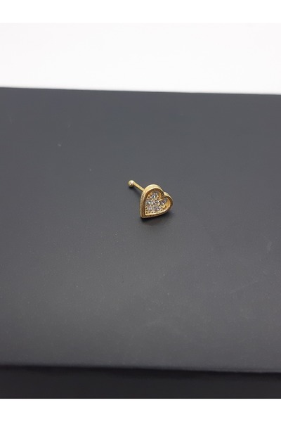 Set 925 Ayar Gümüş Altın Kaplamalı Zirkon Taşlı ''KALP'' Hızma (5 mm)