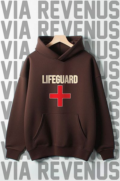 Vordevia Φούτερ με κουκούλα Unisex Lifeguard Printed - 3 νήματα ράστερ με φαρδιά εφαρμογή