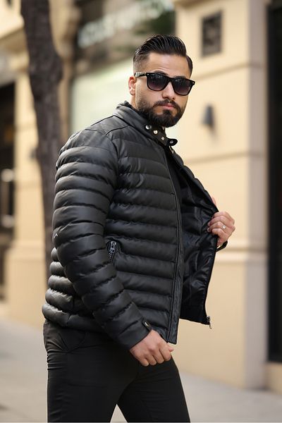 MODA Ανδρικό δερμάτινο παλτό με γιακά