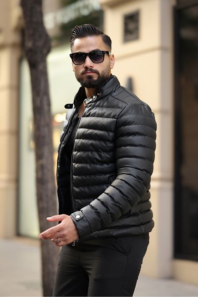 MODA Ανδρικό δερμάτινο παλτό με γιακά