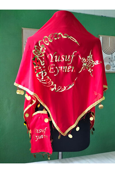 sevinchenna Sünnet Örtüsü ve Eldiven Kırmızı Set 100*100