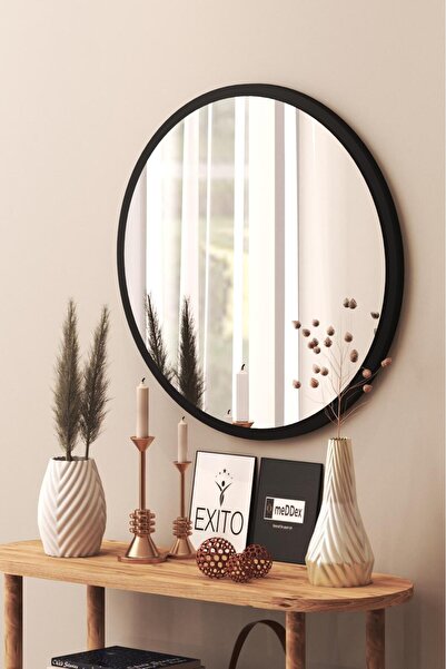 SUEL HOUSE Yuvarlak Ayna 45 Cm Siyah Dresuar Hol Koridor Duvar Salon Banyo Wc Ofis Ayna 5702