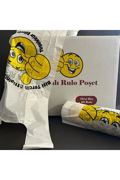 Cyberderm 1 Box (10 Pcs) Smiling Printed Medium Size Roll Bag (25X50 cm) Market Grease Bag