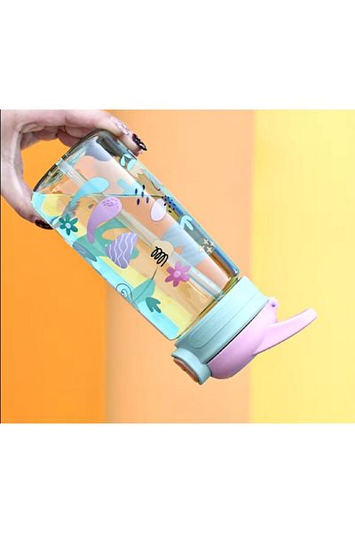 hediyeconcepti 600ml Cute Cartoon Portable Water Bottle with Straw & Water Bottle for Kids