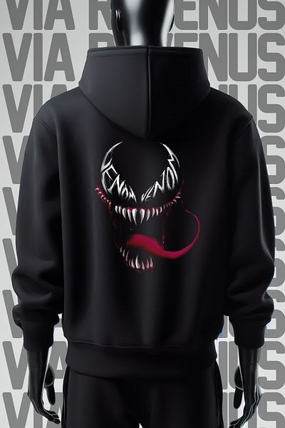 Vordevia Venom Front and Back Printed Unisex 3 Thread Raster Wide Fit Hooded Sweatshirt