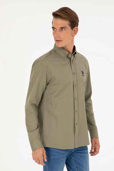 U.S. Polo Assn. Ανδρικό μακρυμάνικο βασικό πουκάμισο χακί 50282589-VR027