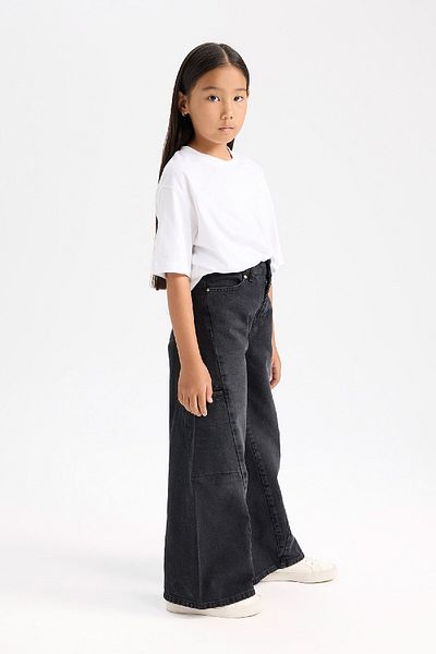 DeFacto Girls Christmas Themed Wide Leg Cargo Wide Leg Jean Pants D5436A824Wn