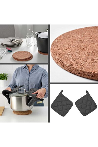 IKEA Heat Nihale, Mantar, 19 Cm, 3 Adet, Rınnıg Tutacak, Gri, 21x21 Cm, 2 Adet