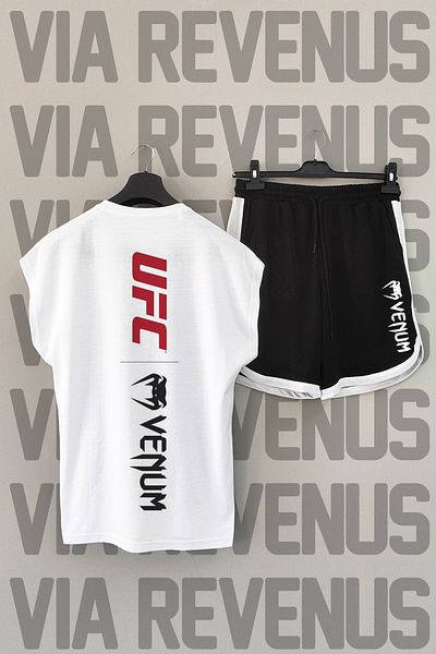 Vordevia Ufc Venum Front and Back Printed Zero Sleeve Sports T-Shirt and Black Shorts Sports Set