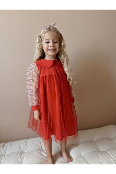 Little Pumpkin Rochie de Anul Nou pentru fetiță, cu mâneci cu buline roșii