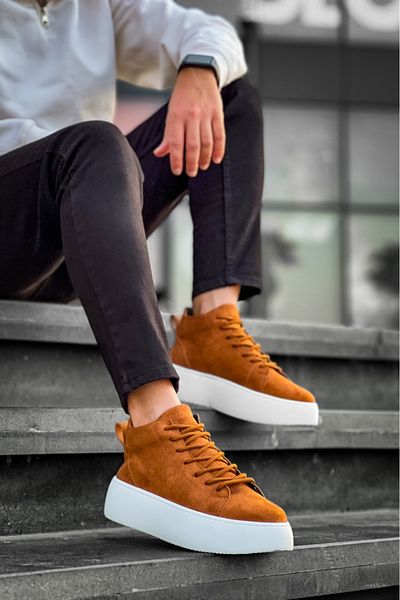 BOA Le10 Lace-Up Men's High Sole Imported Suede Tan Sports Boots