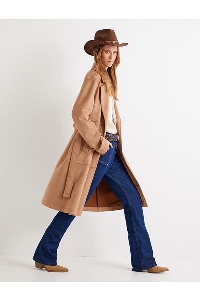 Koton Faux Suede Trench Coat μακριά με ζώνη