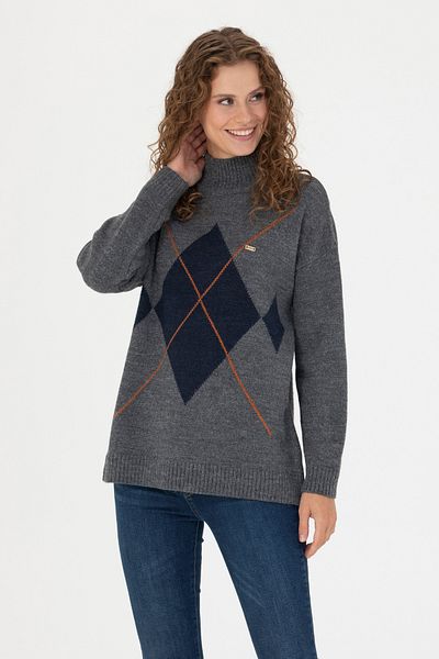 U.S. Polo Assn. Women's Gray Melange Turtleneck Sweater 50272038 -Vr086