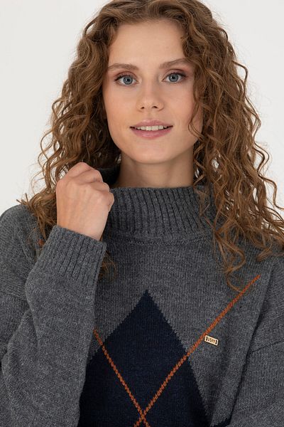 U.S. Polo Assn. Women's Gray Melange Turtleneck Sweater 50272038 -Vr086