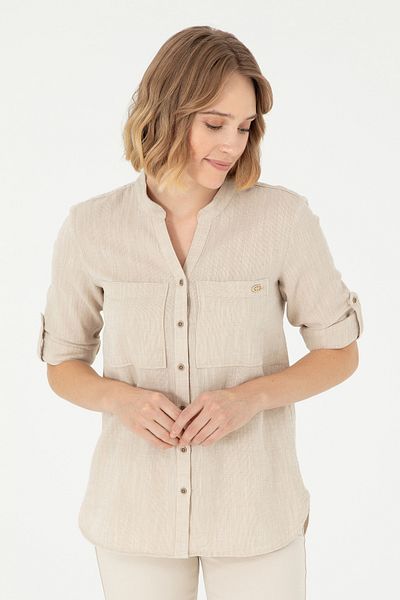 U.S. Polo Assn. Cămașă kaki cu mânecă lungă pentru femei 50283561 -VR027