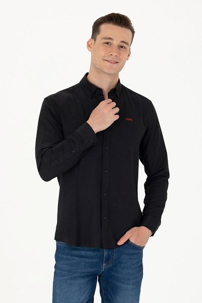 U.S. Polo Assn. Μαύρο μακρυμάνικο Basic ανδρικό πουκάμισο -50277266-VR046