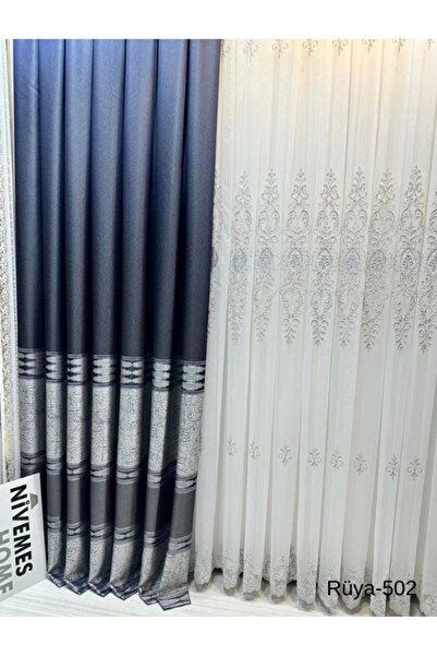 NİVEMESHOME Nivemeshome Rüya Ft671477 Тъмносин V-502 1/3 Плътно набрана завеса за фон Apm