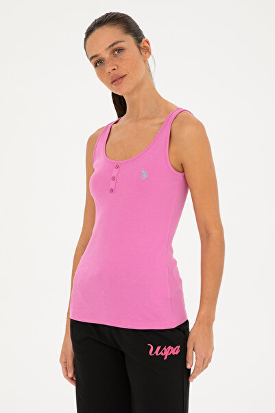 U.S. Polo Assn. تي شيرت نسائي أساسي بدون أكمام برقبة دائرية باللون البنفسجي 5...