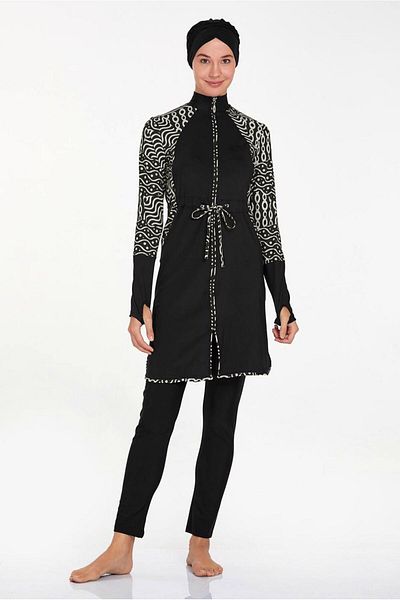 TRENDTESETTÜR Costum de baie din catifea cu model negru pentru femei T 4541