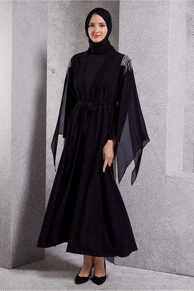 TRENDTESETTÜR Γυναικεία Abaya με λεπτομέρεια από μαύρη πέτρα - T 8164