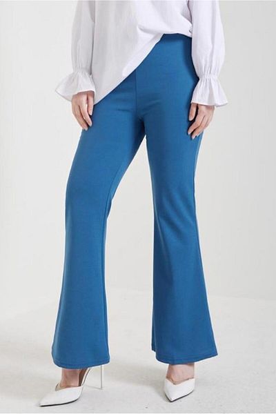 TRENDTESETTÜR Indigo Navy Blue Women's Flared Leg Elastic Waist Trousers - t 602