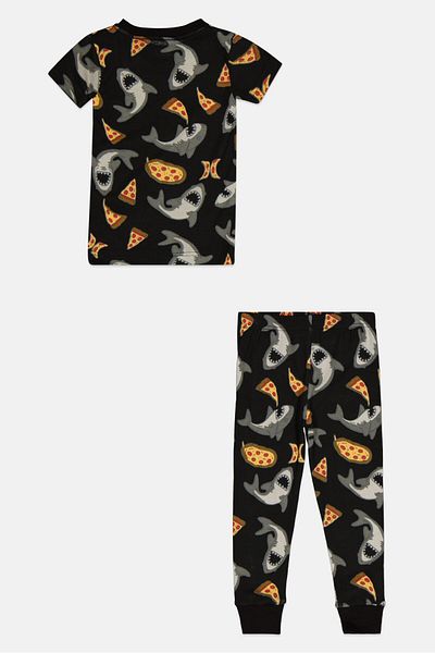 Hurley Toddler Girl 2 Pieces Graphic Print Pajama Set, Black Combo