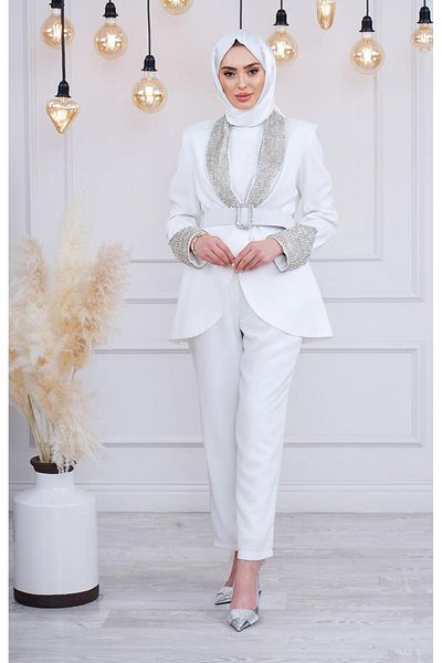 White Corner Pantalon Suit 2159 Ecru
