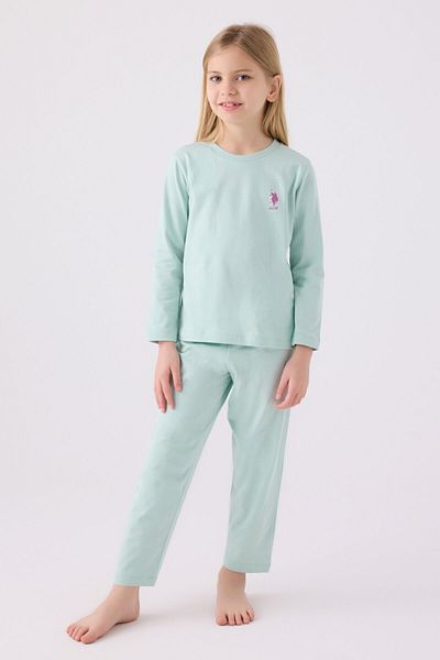 U.S. Polo Assn. Set de pijamale albastre cu maneca lunga pentru fete