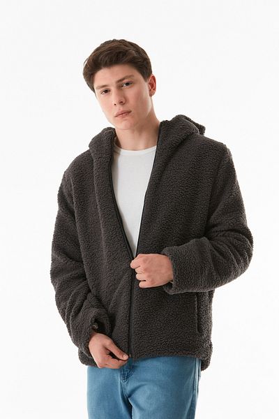 Fulla Moda Zippered Hooded Plush Coat