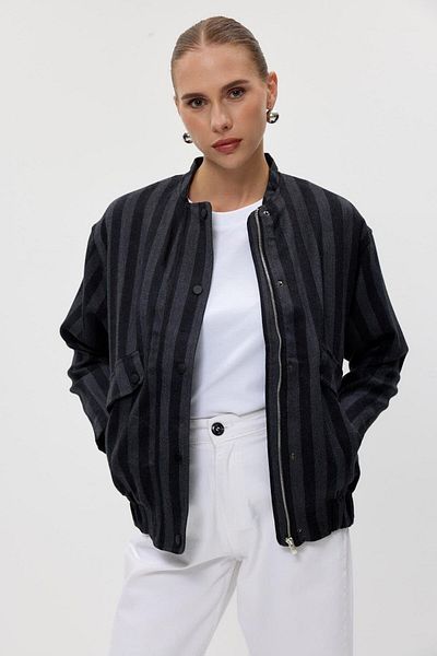 Tuba Butik Stamp Bomber Black Women's Jacket