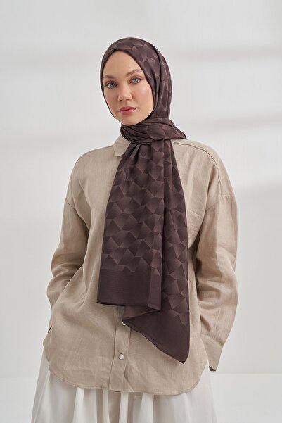 ARMANDA Cotton Monogram Geometrik Desen Şal - Acı Kahve