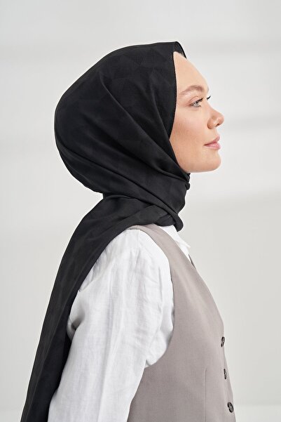 ARMANDA Cotton Monogram Geometric Pattern Shawl - Black