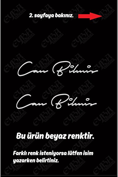 EYBA STİCKER Size Özel Isim Imzası 2 Adet Ad Soyad Imza Etiket- Oto Sticker -20x4 Cm BEYAZ - Mesaj Atıınız-