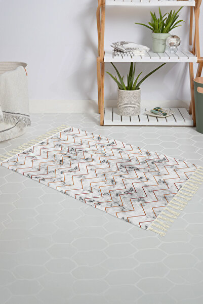 Tropikhome Banyo Paspası Mermer Desenli Baskılı 50x80 Püsküllü Polyester Kaym...