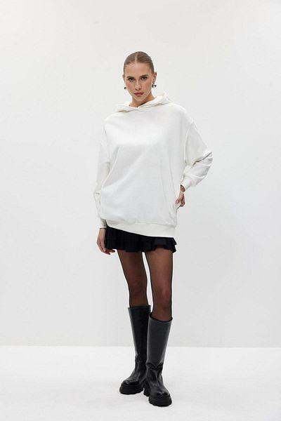 Tuba Butik Basic Hooded Ecru Women's Sweatshirt