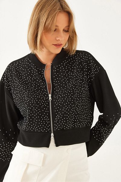 Bianco Lucci Women's Stone Embroidered Ottoman Fabric Jacket 60351059