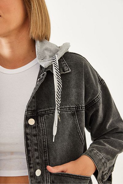 Bianco Lucci Women's Hooded Jeans Jacket with Back Detail 60351061