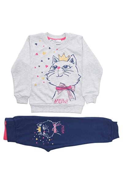 bebegen Kız Bebek Gri Laci Kedi Baskılı 2'li Takım