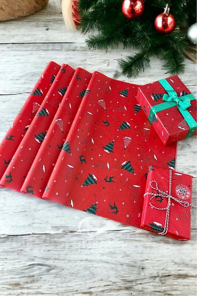 t tuğset etiket Christmas Pine Deer Patterned Pelur Paper, Red New Year Gift Package, Pelur Paper, New Year Packages