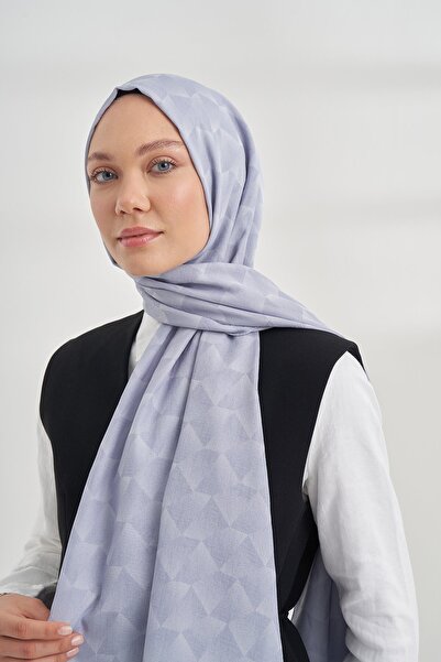 ARMANDA Cotton Monogram Geometric Pattern Shawl - Gray