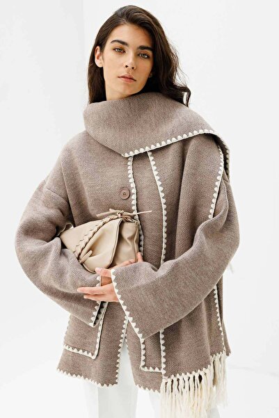 Hooopstore Ζακέτα πλεκτής με γιακά σάλι χρώματος βιζόν