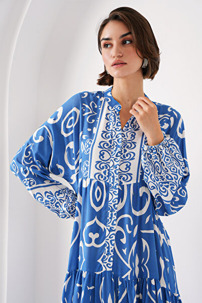 Bigdart Model 2423 autentické vzorované indigové šaty