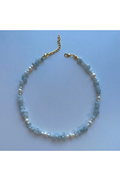 ORFE JEWELRY Gerçek Doğal İnci ve Akuamarin Taşlı Kolye