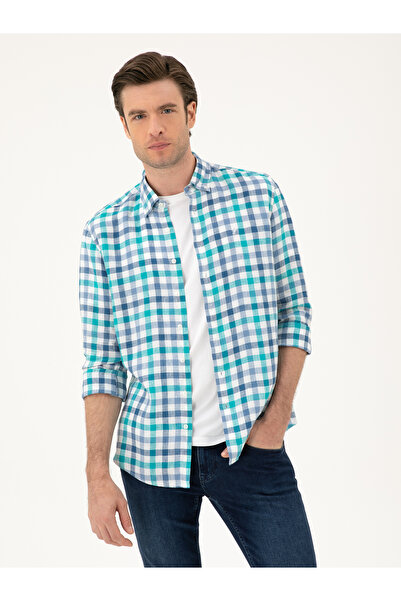 Cacharel Turkuaz Regular Fit %100 Keten Gömlek 50284418-VR093